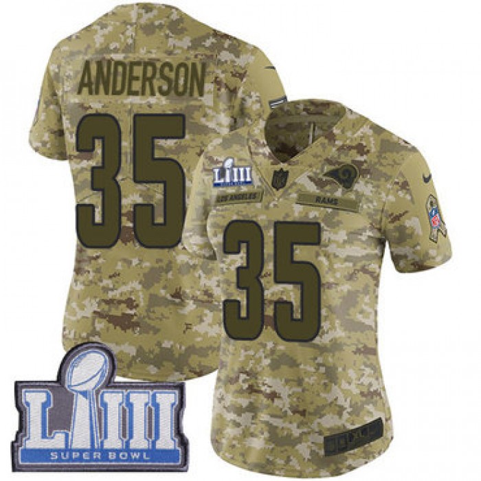 #35 Limited C.J. Anderson Camo Nike NFL Women's Jersey Los Angeles Rams 2018 Salute to Service Super Bowl LIII Bound