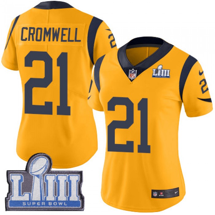 #21 Limited Nolan Cromwell Gold Nike NFL Women's Jersey Los Angeles Rams Rush Vapor Untouchable Super Bowl LIII Bound