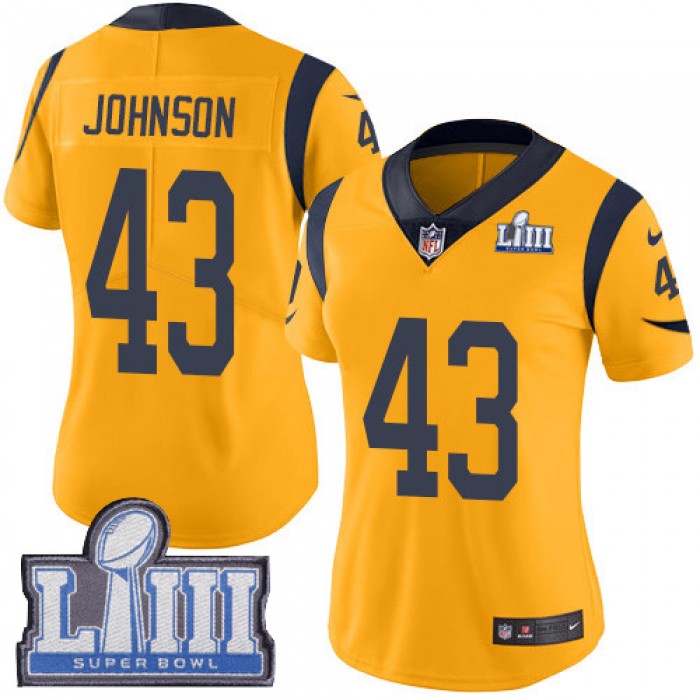 #43 Limited John Johnson Gold Nike NFL Women's Jersey Los Angeles Rams Rush Vapor Untouchable Super Bowl LIII Bound