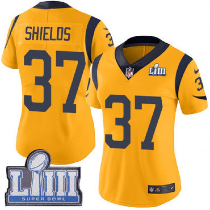 #37 Limited Sam Shields Gold Nike NFL Women's Jersey Los Angeles Rams Rush Vapor Untouchable Super Bowl LIII Bound