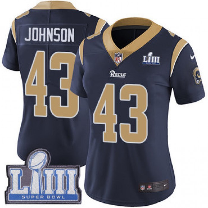 #43 Limited John Johnson Navy Blue Nike NFL Home Women's Jersey Los Angeles Rams Vapor Untouchable Super Bowl LIII Bound
