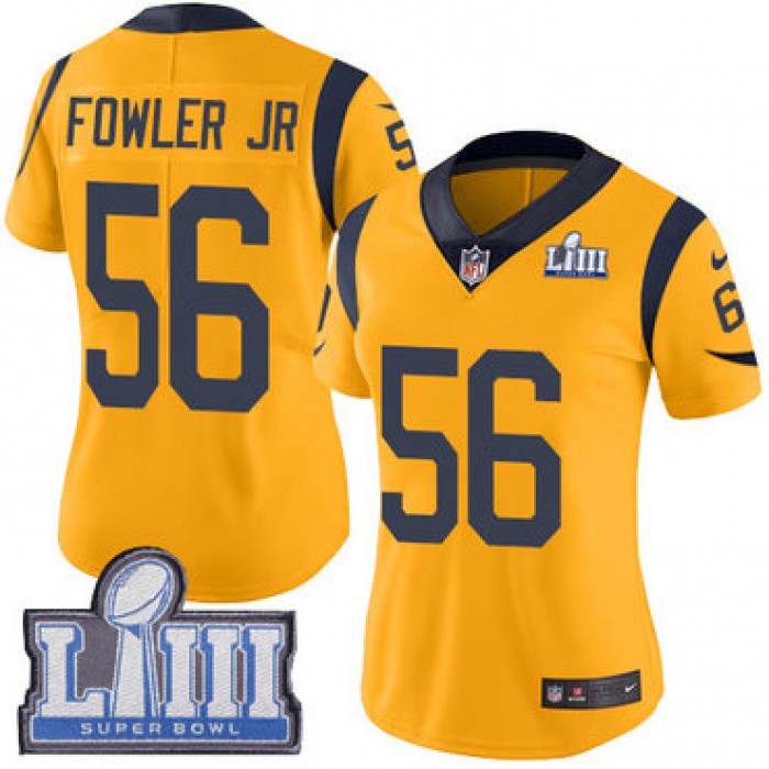 #56 Limited Dante Fowler Jr Gold Nike NFL Women's Jersey Los Angeles Rams Rush Vapor Untouchable Super Bowl LIII Bound