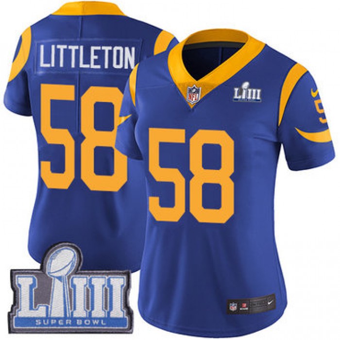 #58 Limited Cory Littleton Royal Blue Nike NFL Alternate Women's Jersey Los Angeles Rams Vapor Untouchable Super Bowl LIII Bound