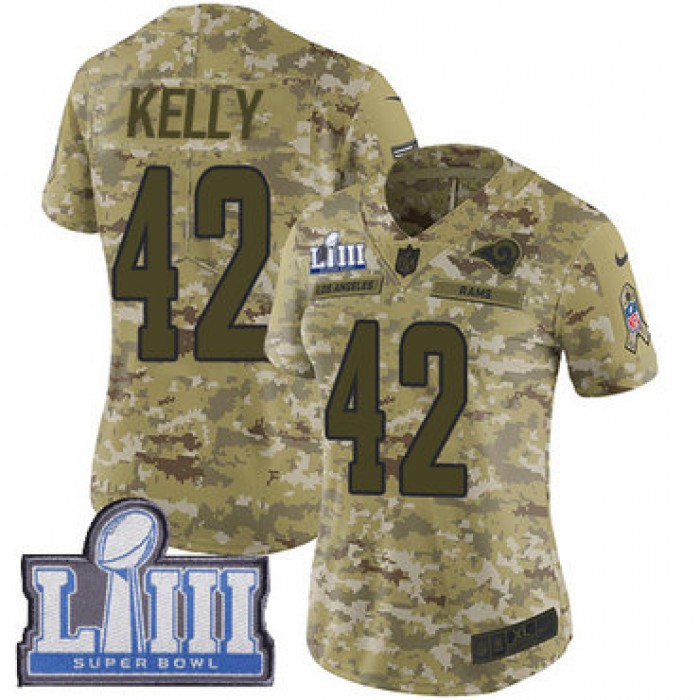#42 Limited John Kelly Camo Nike NFL Women's Jersey Los Angeles Rams 2018 Salute to Service Super Bowl LIII Bound