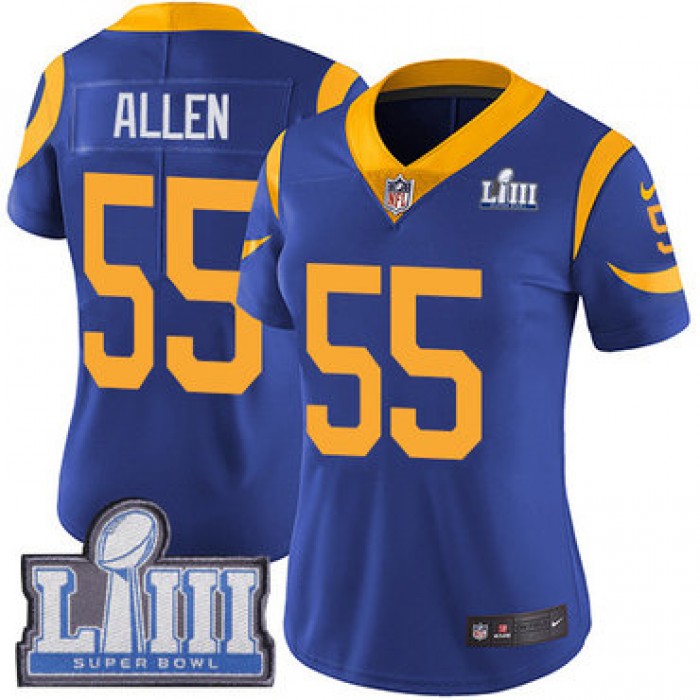 #55 Limited Brian Allen Royal Blue Nike NFL Alternate Women's Jersey Los Angeles Rams Vapor Untouchable Super Bowl LIII Bound