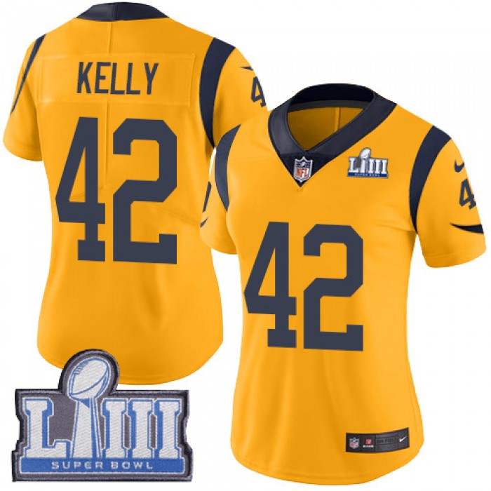#42 Limited John Kelly Gold Nike NFL Women's Jersey Los Angeles Rams Rush Vapor Untouchable Super Bowl LIII Bound