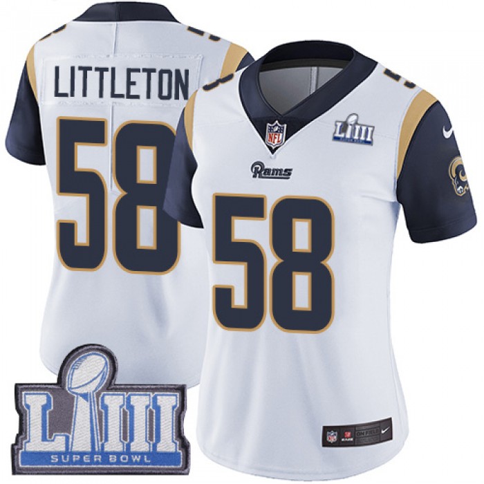 #58 Limited Cory Littleton White Nike NFL Road Women's Jersey Los Angeles Rams Vapor Untouchable Super Bowl LIII Bound
