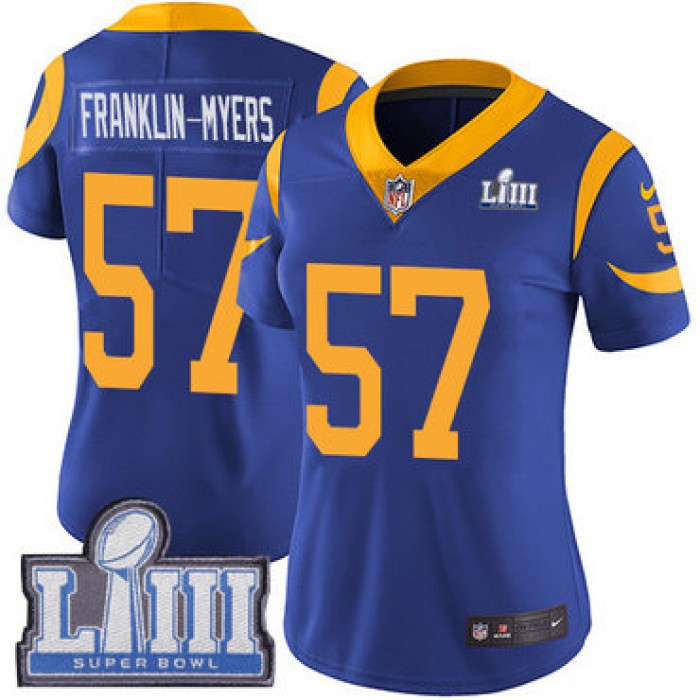 #57 Limited John Franklin-Myers Royal Blue Nike NFL Alternate Women's Jersey Los Angeles Rams Vapor Untouchable Super Bowl LIII Bound