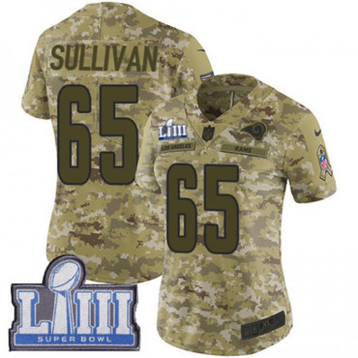 #65 Limited John Sullivan Camo Nike NFL Women's Jersey Los Angeles Rams 2018 Salute to Service Super Bowl LIII Bound