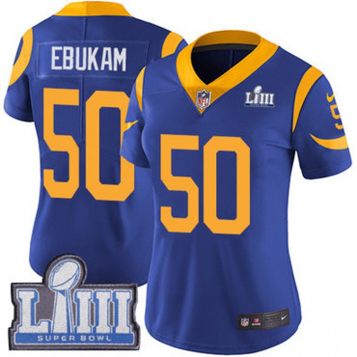 #50 Limited Samson Ebukam Royal Blue Nike NFL Alternate Women's Jersey Los Angeles Rams Vapor Untouchable Super Bowl LIII Bound