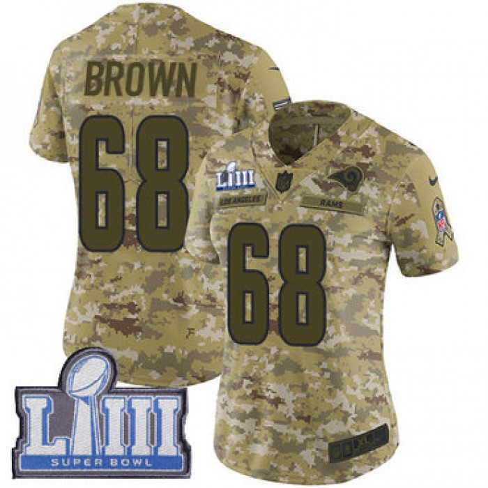 #68 Limited Jamon Brown Camo Nike NFL Women's Jersey Los Angeles Rams 2018 Salute to Service Super Bowl LIII Bound
