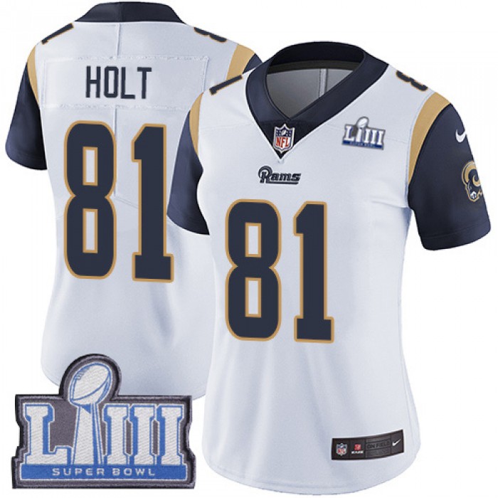 #81 Limited Torry Holt White Nike NFL Road Women's Jersey Los Angeles Rams Vapor Untouchable Super Bowl LIII Bound