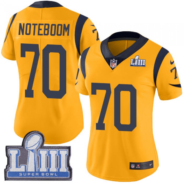#70 Limited Joseph Noteboom Gold Nike NFL Women's Jersey Los Angeles Rams Rush Vapor Untouchable Super Bowl LIII Bound