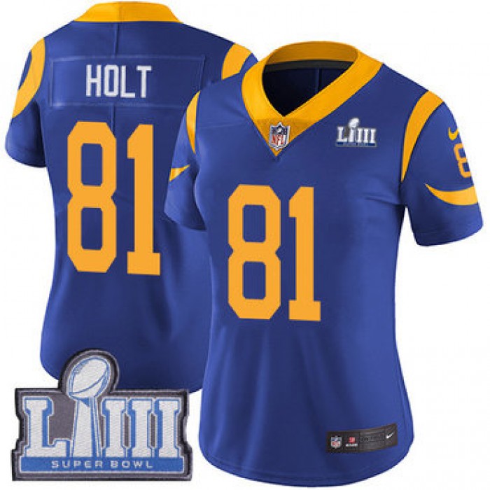 #81 Limited Torry Holt Royal Blue Nike NFL Alternate Women's Jersey Los Angeles Rams Vapor Untouchable Super Bowl LIII Bound