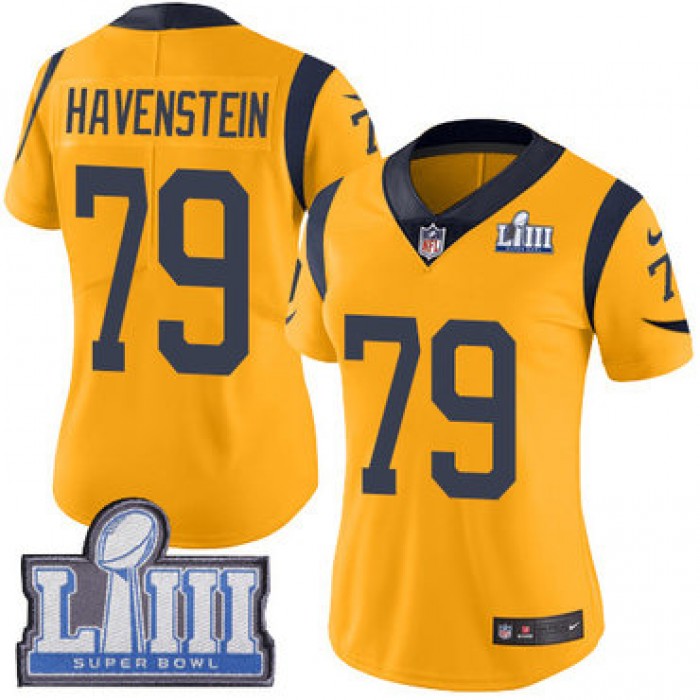 #79 Limited Rob Havenstein Gold Nike NFL Women's Jersey Los Angeles Rams Rush Vapor Untouchable Super Bowl LIII Bound