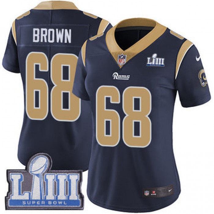 #68 Limited Jamon Brown Navy Blue Nike NFL Home Women's Jersey Los Angeles Rams Vapor Untouchable Super Bowl LIII Bound