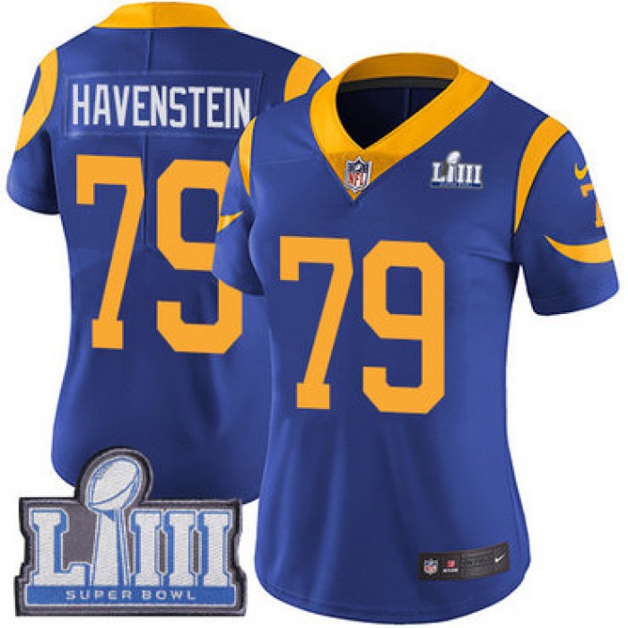 #79 Limited Rob Havenstein Royal Blue Nike NFL Alternate Women's Jersey Los Angeles Rams Vapor Untouchable Super Bowl LIII Bound