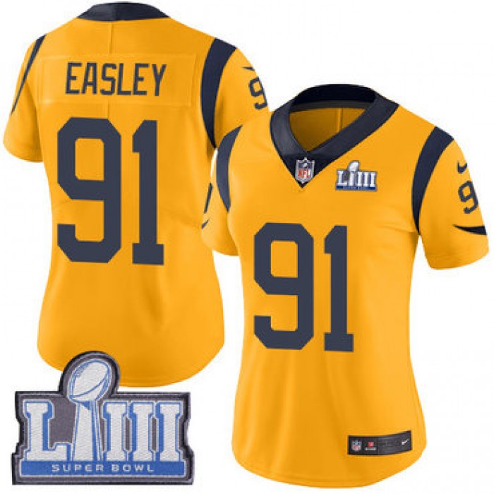 #91 Limited Dominique Easley Gold Nike NFL Women's Jersey Los Angeles Rams Rush Vapor Untouchable Super Bowl LIII Bound