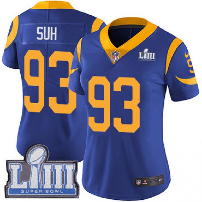 Women's Los Angeles Rams #93 Ndamukong Suh Royal Blue Nike NFL Alternate Vapor Untouchable Super Bowl LIII Bound Limited Jersey