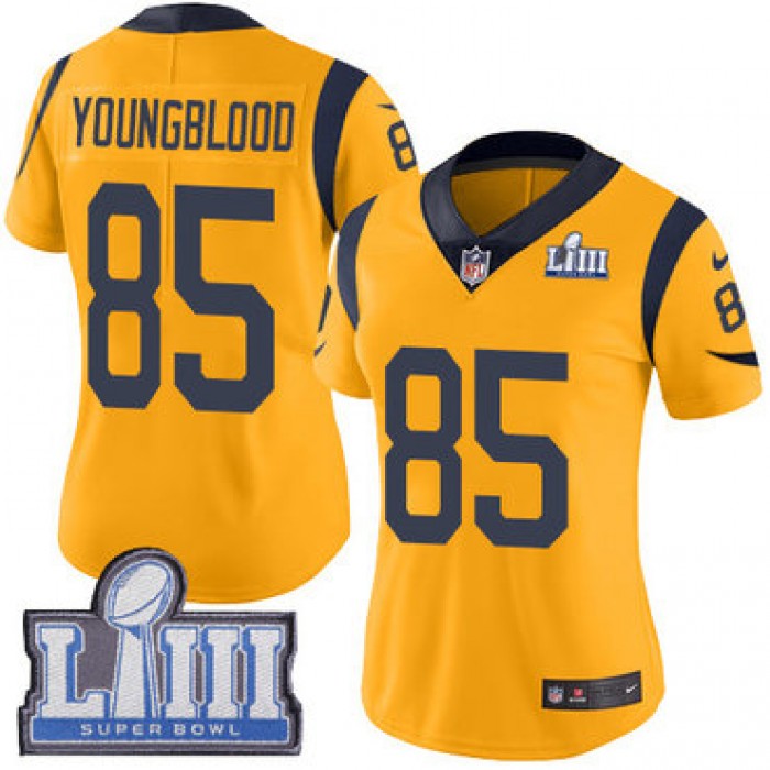 #85 Limited Jack Youngblood Gold Nike NFL Women's Jersey Los Angeles Rams Rush Vapor Untouchable Super Bowl LIII Bound