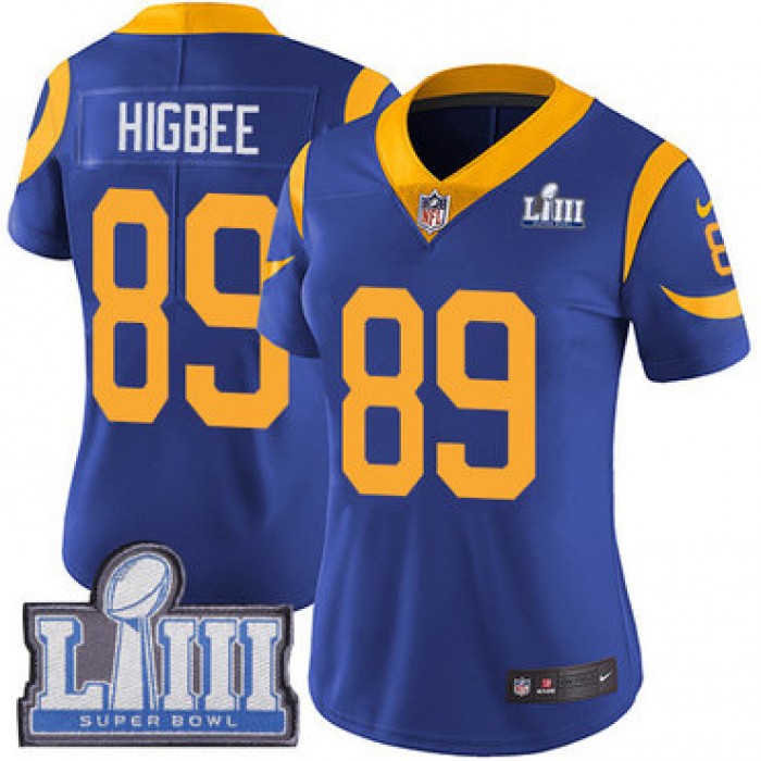 Women's Los Angeles Rams #89 Tyler Higbee Royal Blue Nike NFL Alternate Vapor Untouchable Super Bowl LIII Bound Limited Jersey