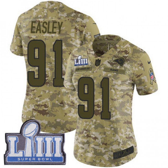 #91 Limited Dominique Easley Camo Nike NFL Women's Jersey Los Angeles Rams 2018 Salute to Service Super Bowl LIII Bound