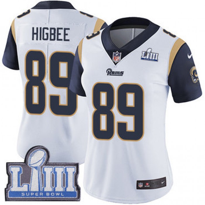 Women's Los Angeles Rams #89 Tyler Higbee White Nike NFL Road Vapor Untouchable Super Bowl LIII Bound Limited Jersey