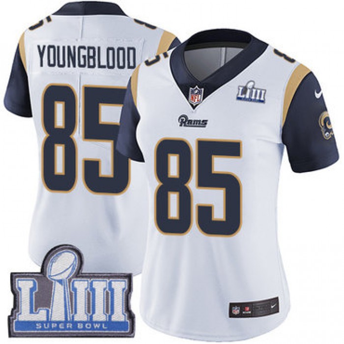#85 Limited Jack Youngblood White Nike NFL Road Women's Jersey Los Angeles Rams Vapor Untouchable Super Bowl LIII Bound