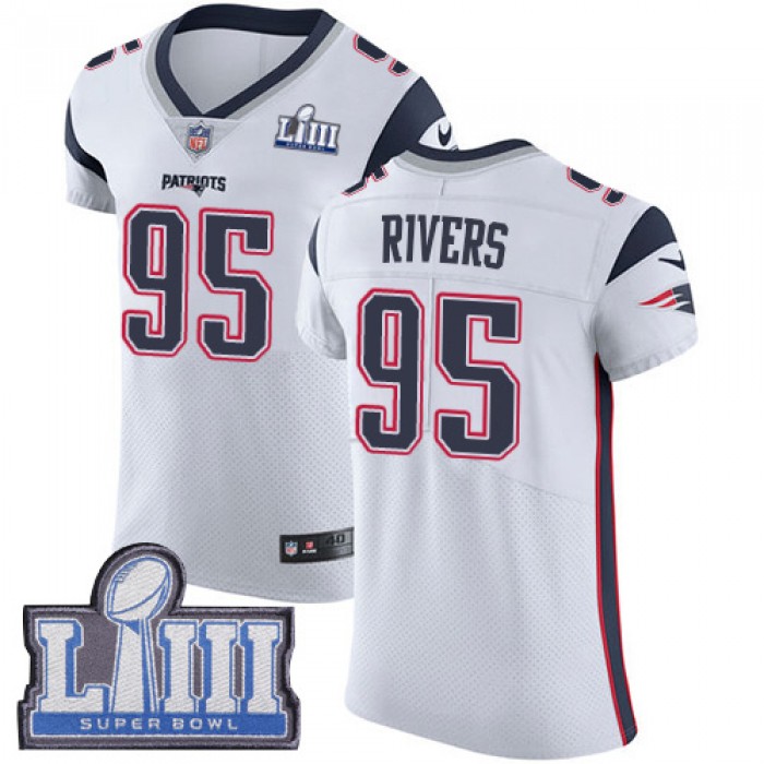 #95 Elite Derek Rivers White Nike NFL Road Men's Jersey New England Patriots Vapor Untouchable Super Bowl LIII Bound