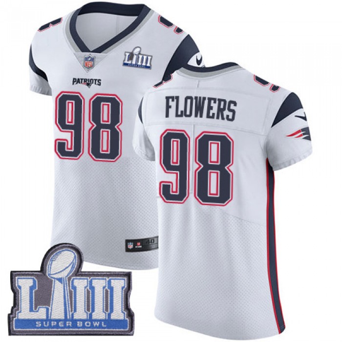 #98 Elite Trey Flowers White Nike NFL Road Men's Jersey New England Patriots Vapor Untouchable Super Bowl LIII Bound