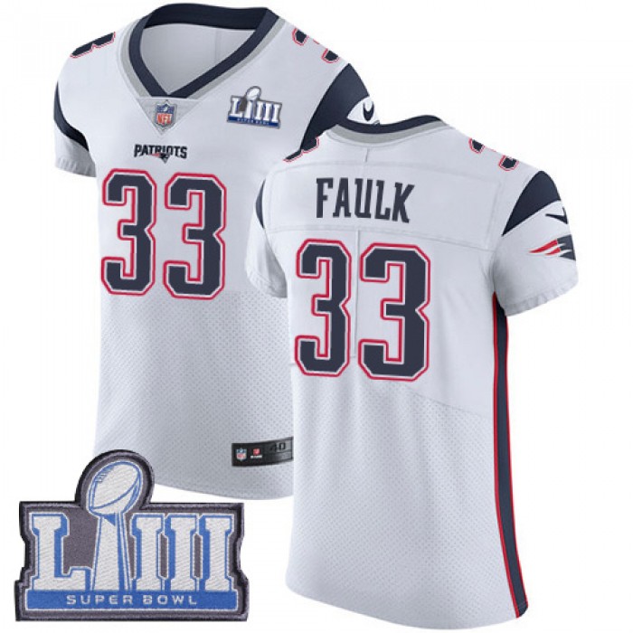 #33 Elite Kevin Faulk White Nike NFL Road Men's Jersey New England Patriots Vapor Untouchable Super Bowl LIII Bound