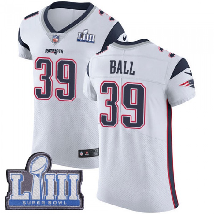 #39 Elite Montee Ball White Nike NFL Road Men's Jersey New England Patriots Vapor Untouchable Super Bowl LIII Bound