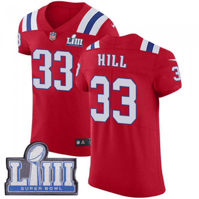 #33 Elite Jeremy Hill Red Nike NFL Alternate Men's Jersey New England Patriots Vapor Untouchable Super Bowl LIII Bound