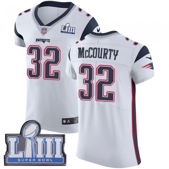 #32 Elite Devin McCourty White Nike NFL Road Men's Jersey New England Patriots Vapor Untouchable Super Bowl LIII Bound