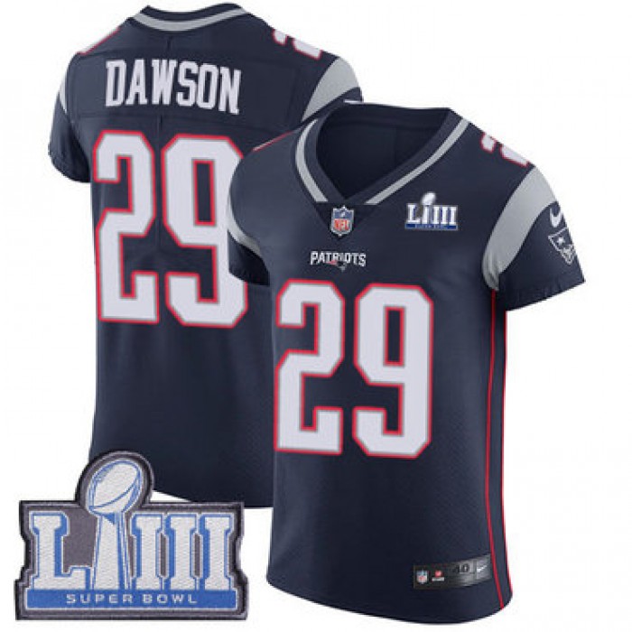 #29 Elite Duke Dawson Navy Blue Nike NFL Home Men's Jersey New England Patriots Vapor Untouchable Super Bowl LIII Bound
