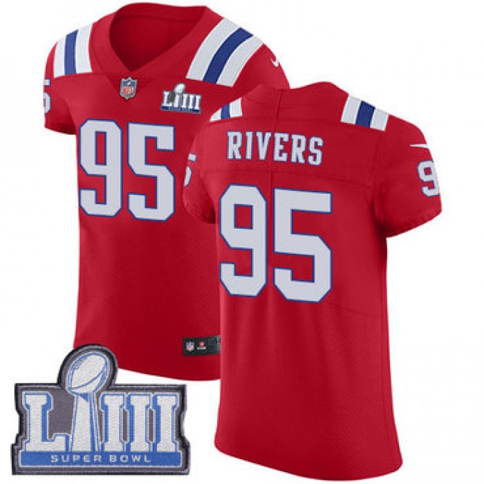 #95 Elite Derek Rivers Red Nike NFL Alternate Men's Jersey New England Patriots Vapor Untouchable Super Bowl LIII Bound