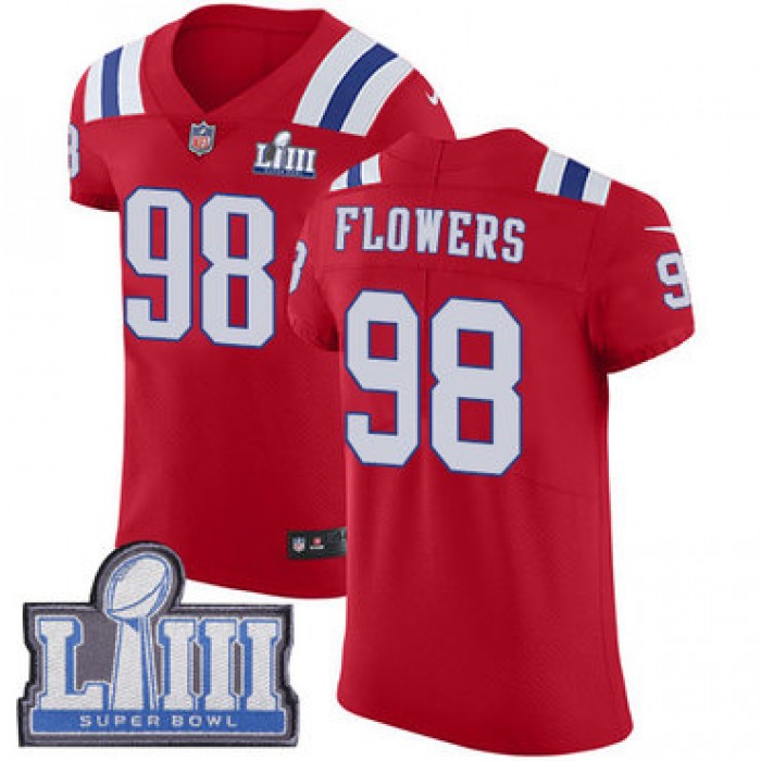 #98 Elite Trey Flowers Red Nike NFL Alternate Men's Jersey New England Patriots Vapor Untouchable Super Bowl LIII Bound