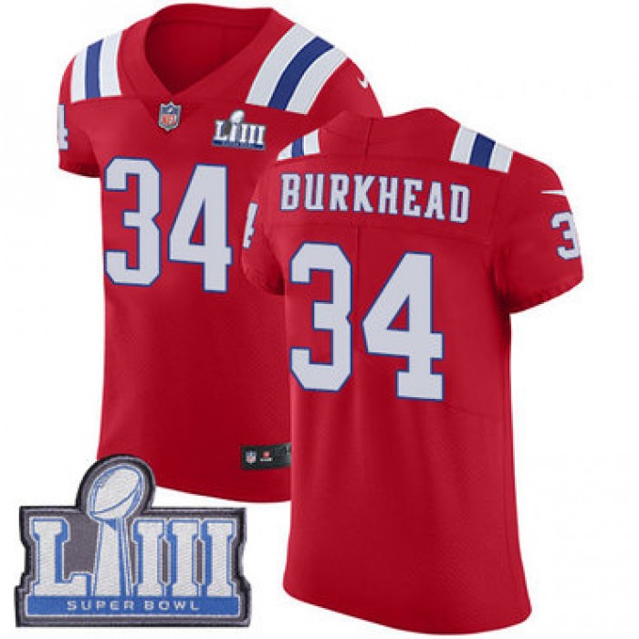 #34 Elite Rex Burkhead Red Nike NFL Alternate Men's Jersey New England Patriots Vapor Untouchable Super Bowl LIII Bound