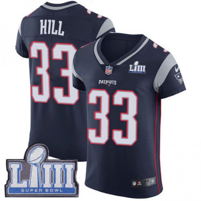 #33 Elite Jeremy Hill Navy Blue Nike NFL Home Men's Jersey New England Patriots Vapor Untouchable Super Bowl LIII Bound