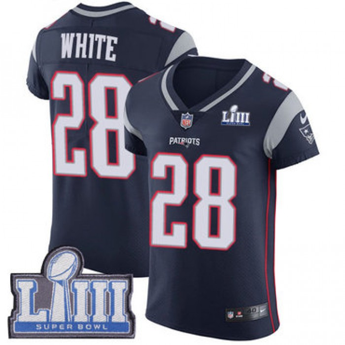 #28 Elite James White Navy Blue Nike NFL Home Men's Jersey New England Patriots Vapor Untouchable Super Bowl LIII Bound