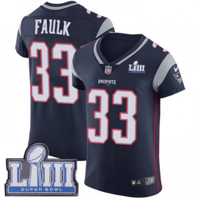 #33 Elite Kevin Faulk Navy Blue Nike NFL Home Men's Jersey New England Patriots Vapor Untouchable Super Bowl LIII Bound