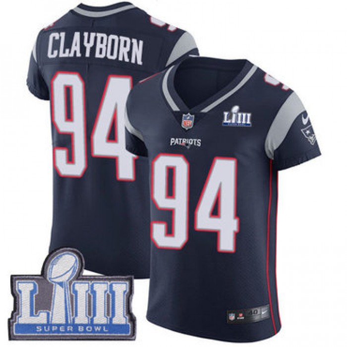 #94 Elite Adrian Clayborn Navy Blue Nike NFL Home Men's Jersey New England Patriots Vapor Untouchable Super Bowl LIII Bound