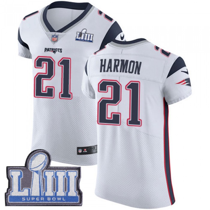 #21 Elite Duron Harmon White Nike NFL Road Men's Jersey New England Patriots Vapor Untouchable Super Bowl LIII Bound