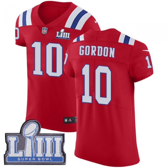 #10 Elite Josh Gordon Red Nike NFL Alternate Men's Jersey New England Patriots Vapor Untouchable Super Bowl LIII Bound