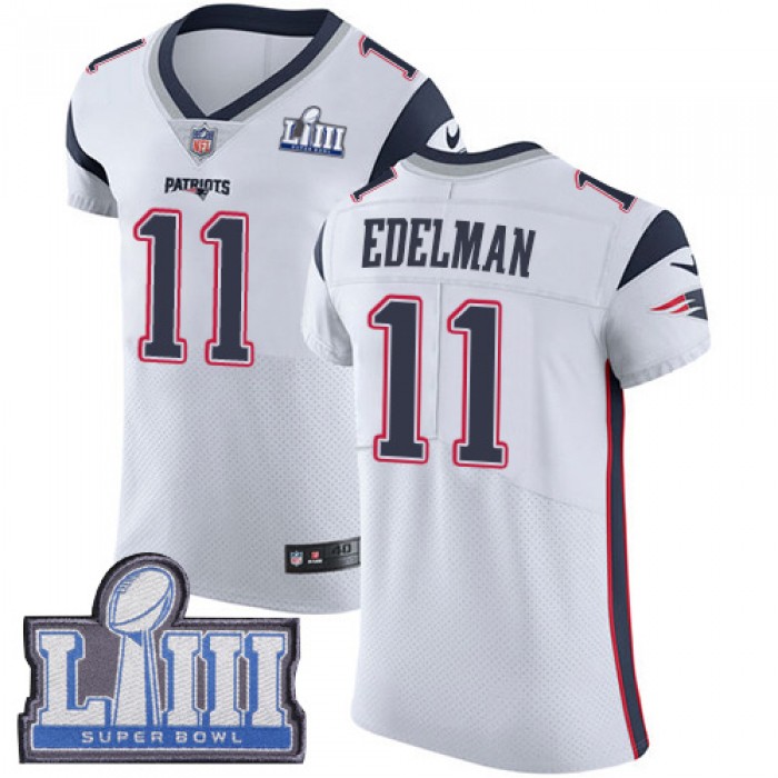 #11 Elite Julian Edelman White Nike NFL Road Men's Jersey New England Patriots Vapor Untouchable Super Bowl LIII Bound