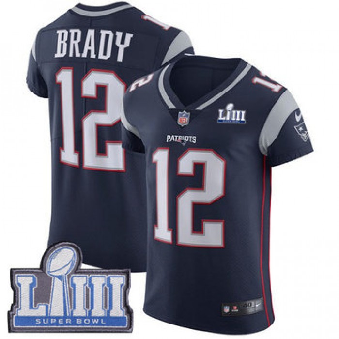 #12 Elite Tom Brady Navy Blue Nike NFL Home Men's Jersey New England Patriots Vapor Untouchable Super Bowl LIII Bound