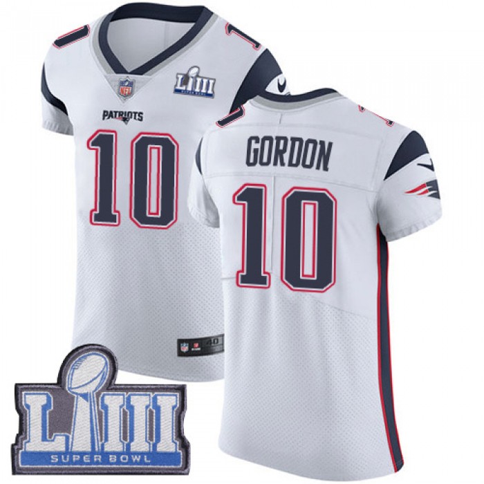 #10 Elite Josh Gordon White Nike NFL Road Men's Jersey New England Patriots Vapor Untouchable Super Bowl LIII Bound
