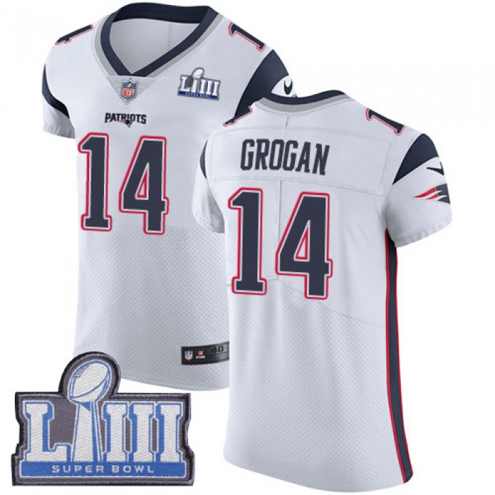 #14 Elite Steve Grogan White Nike NFL Road Men's Jersey New England Patriots Vapor Untouchable Super Bowl LIII Bound