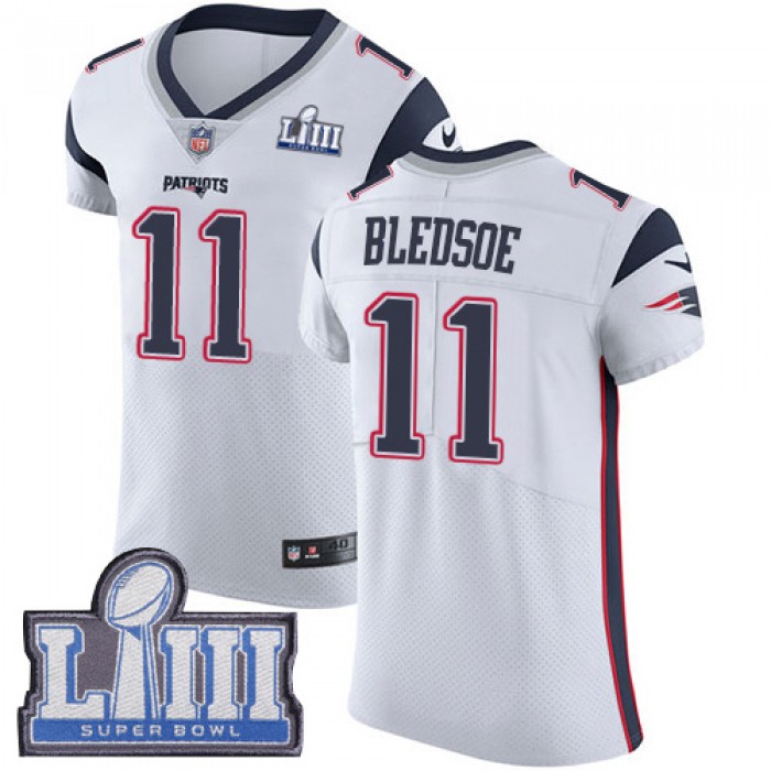 Men's New England Patriots #11 Drew Bledsoe White Nike NFL Road Vapor Untouchable Super Bowl LIII Bound Elite Jersey