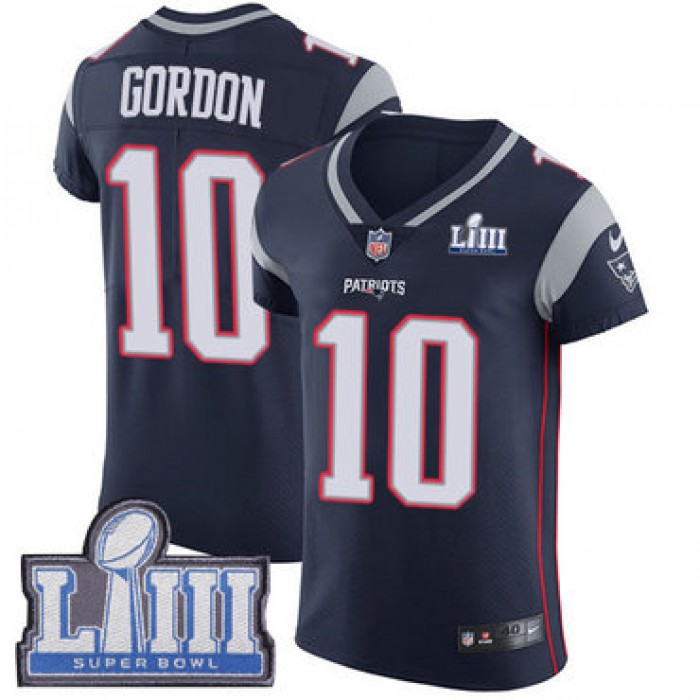 #10 Elite Josh Gordon Navy Blue Nike NFL Home Men's Jersey New England Patriots Vapor Untouchable Super Bowl LIII Bound